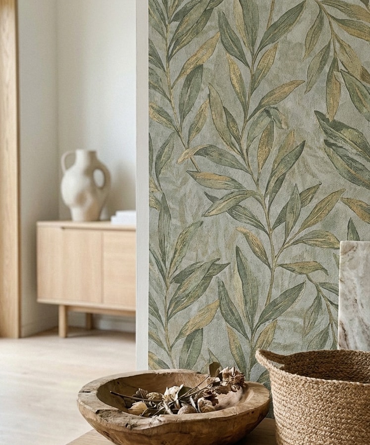 Copper and cream geometric wallpaper detail