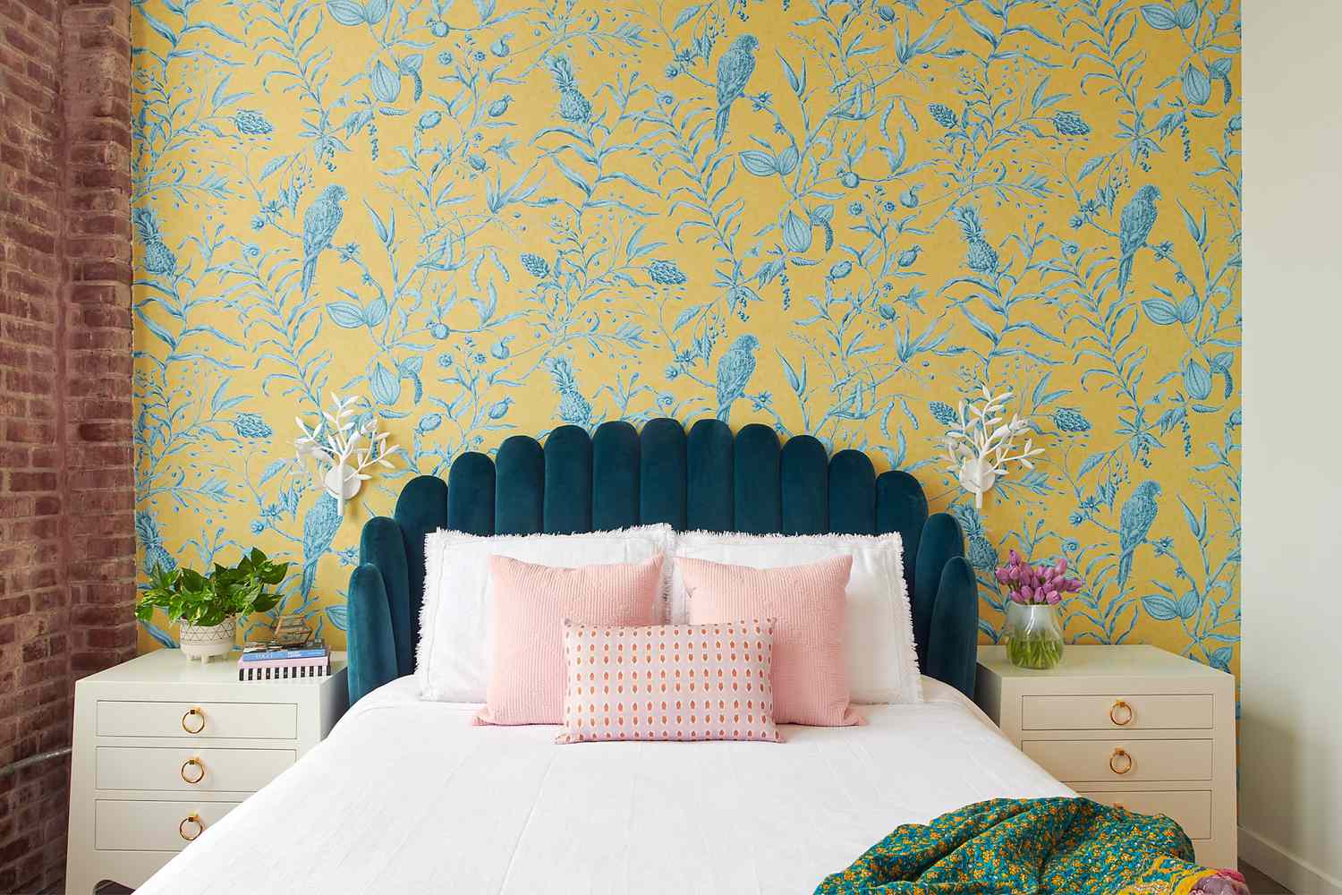 Decorative wallpaper feature wall in a refined room