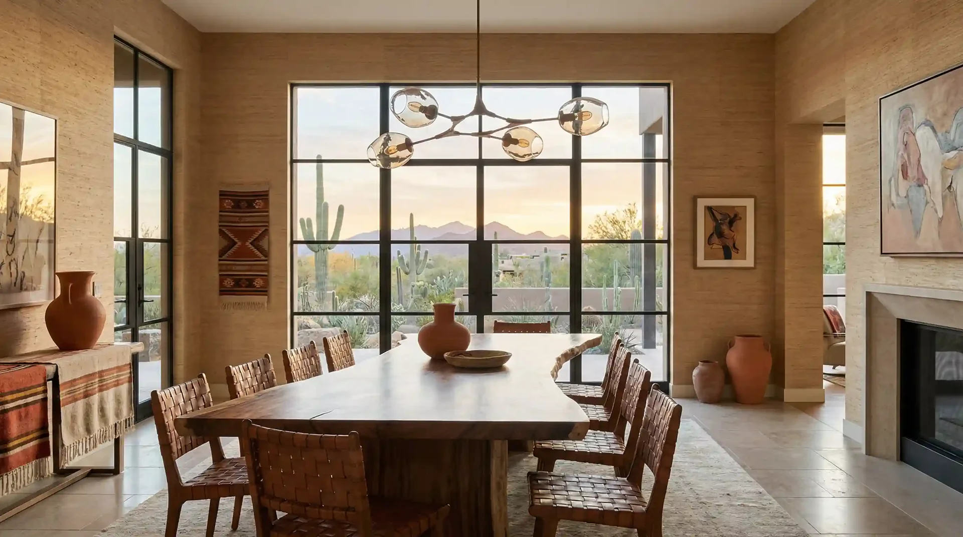 Elegant wallpapered interior with a warm, finished wall